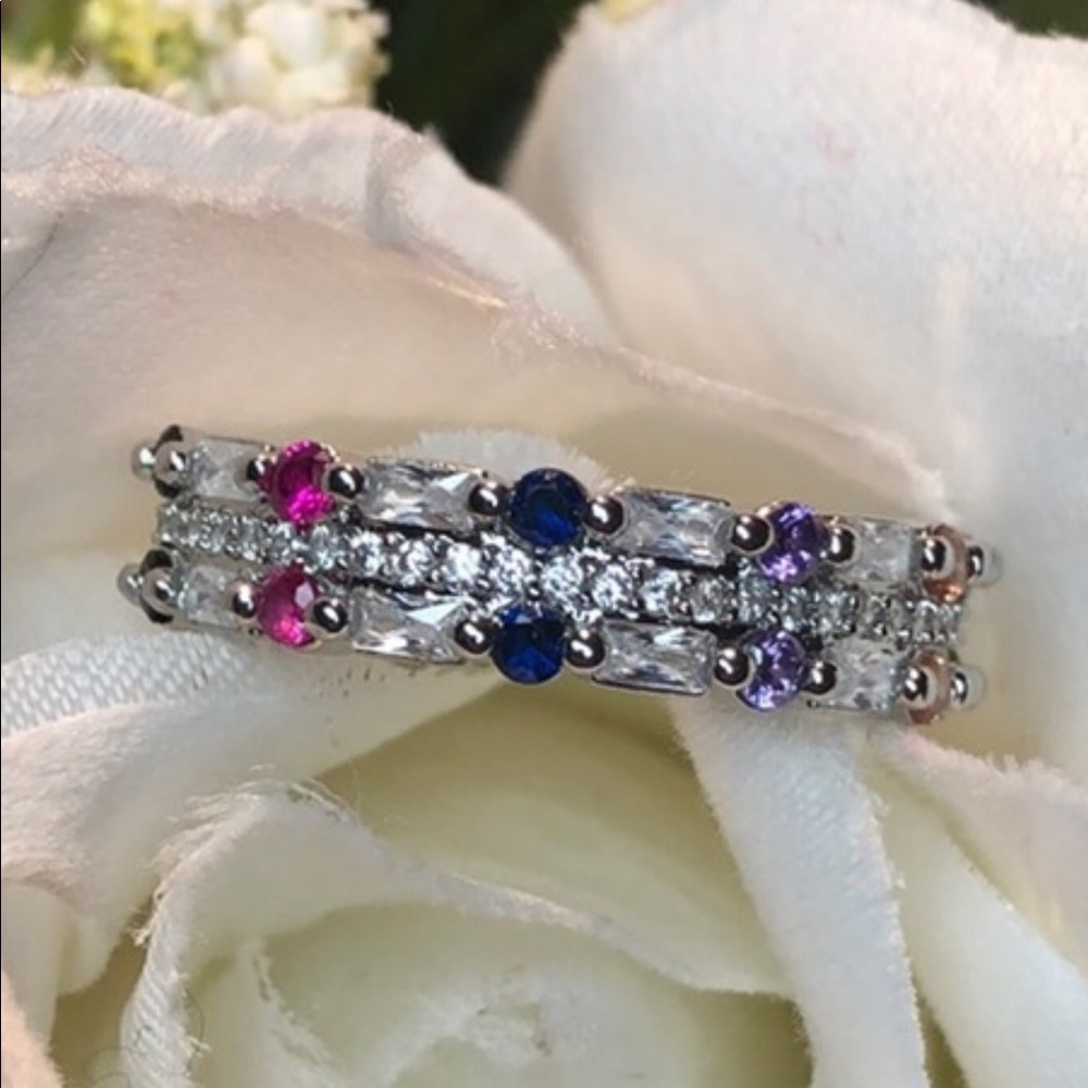 New! 925 stamped silver multi gemstone ring size 8